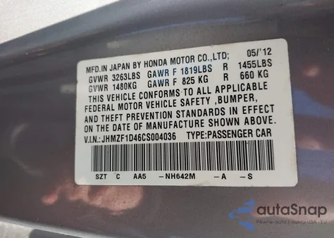 2012 Honda Cr-Z z USA, uszkodzony, nr VIN JHMZF1D46CS004036